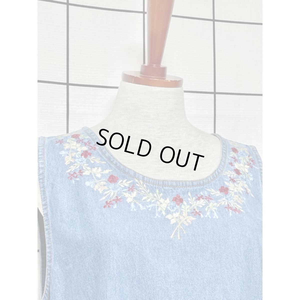 画像3: デニム 刺繍 ノースリーブ レトロ USA古着 ヴィンテージワンピース (3)