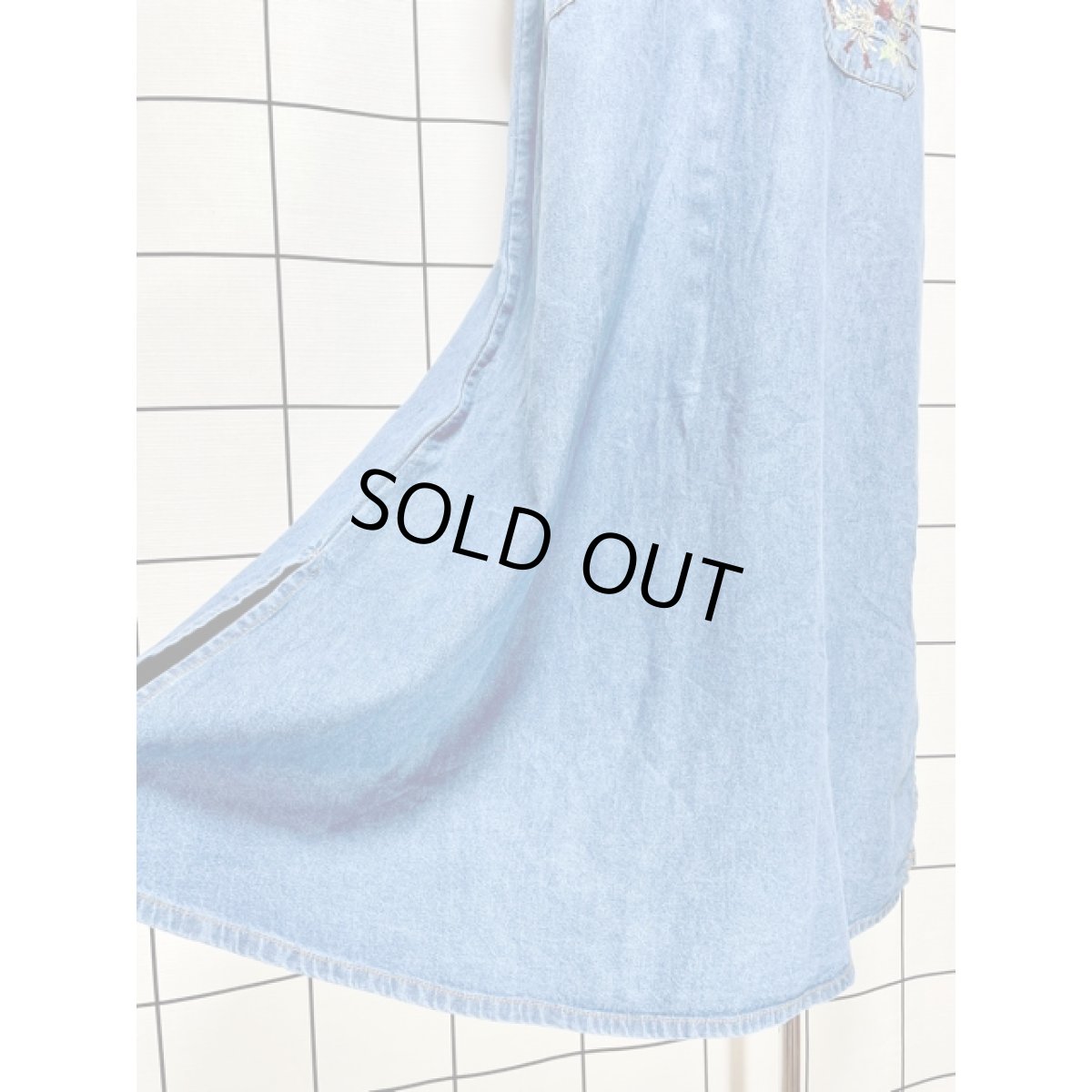 画像11: デニム 刺繍 ノースリーブ レトロ USA古着 ヴィンテージワンピース (11)