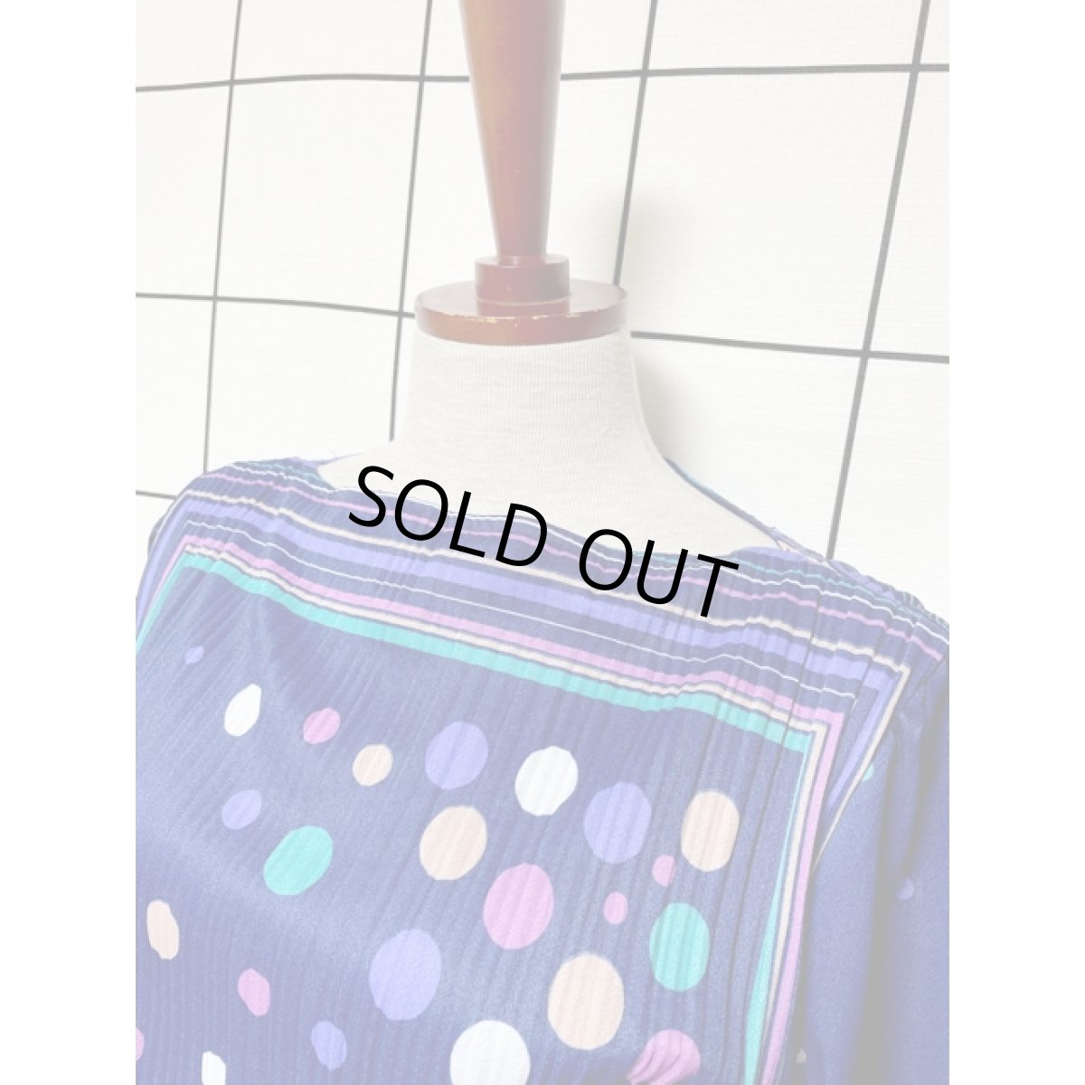 画像8: ドット ボーダー プリーツ ウエストゴム レトロ 長袖 USA古着 ヴィンテージワンピース【V8241】　　 (8)