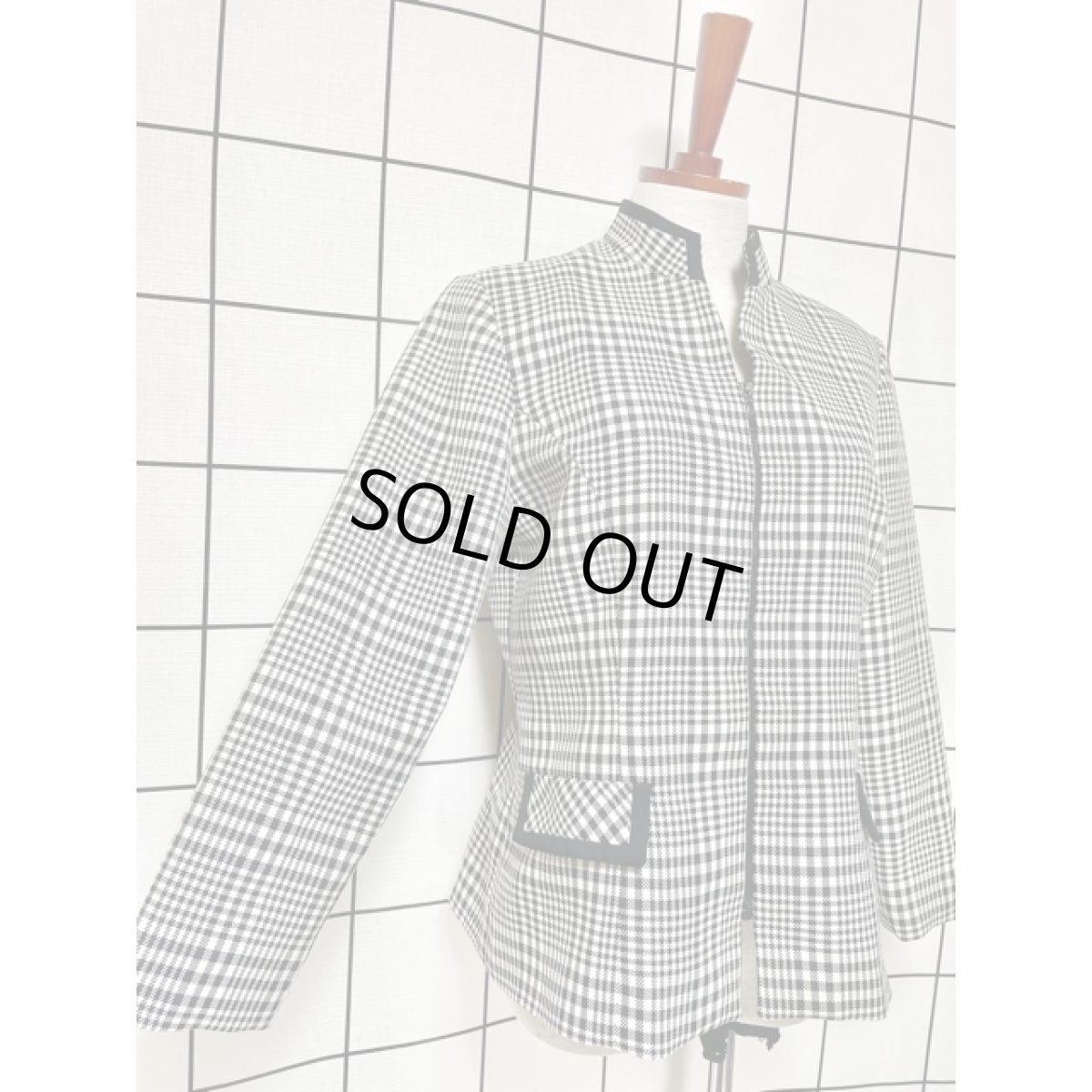 画像4: チェック柄 スタンドカラー フロントジップアップ 古着 レトロジャケット (4)