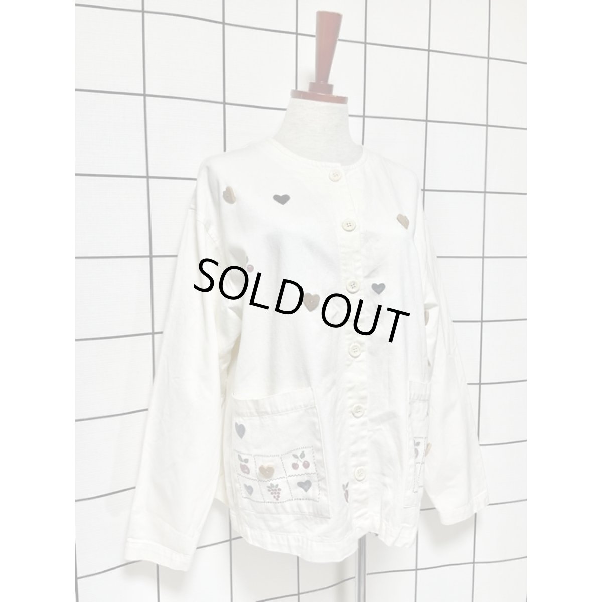 画像7: ハート フルーツ ノーカラー レトロ ヨーロッパ古着 長袖 ヴィンテージ薄手ジャケット (7)