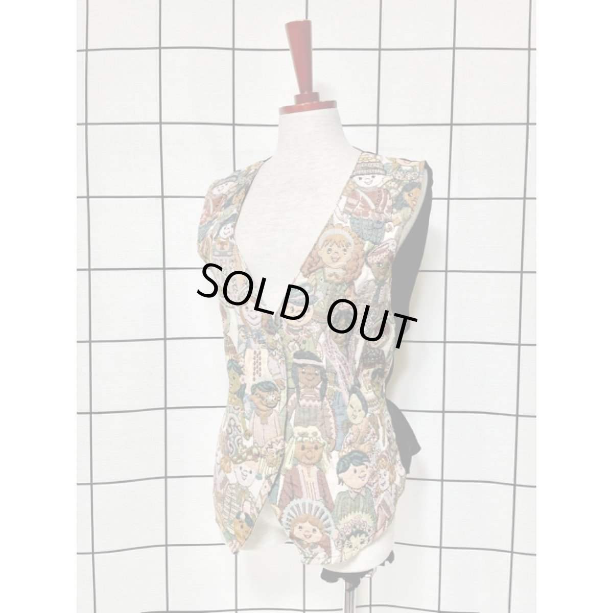 画像2: 人物柄 ゴブラン レトロ USA古着 ベスト【V8239】 (2)