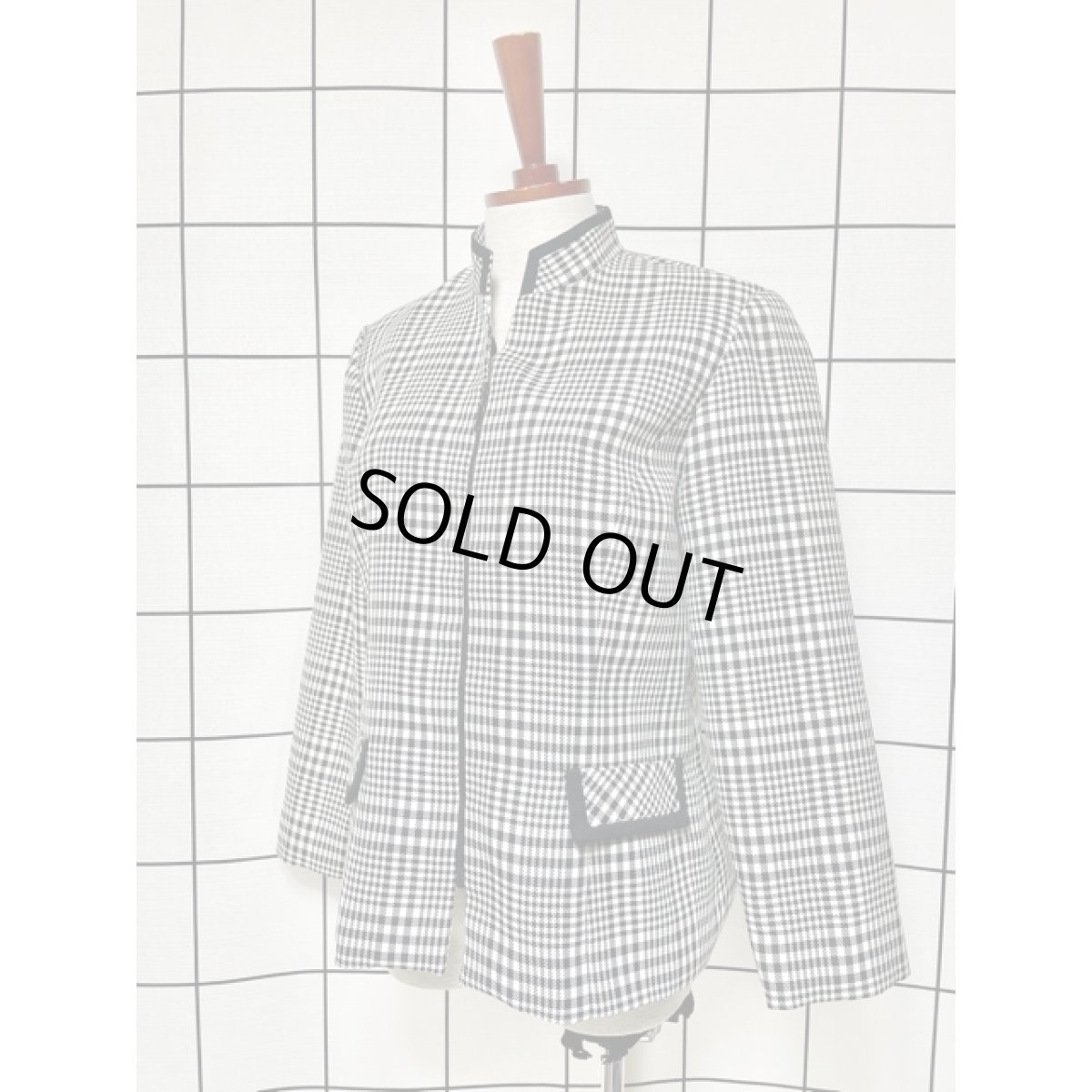 画像2: チェック柄 スタンドカラー フロントジップアップ 古着 レトロジャケット (2)