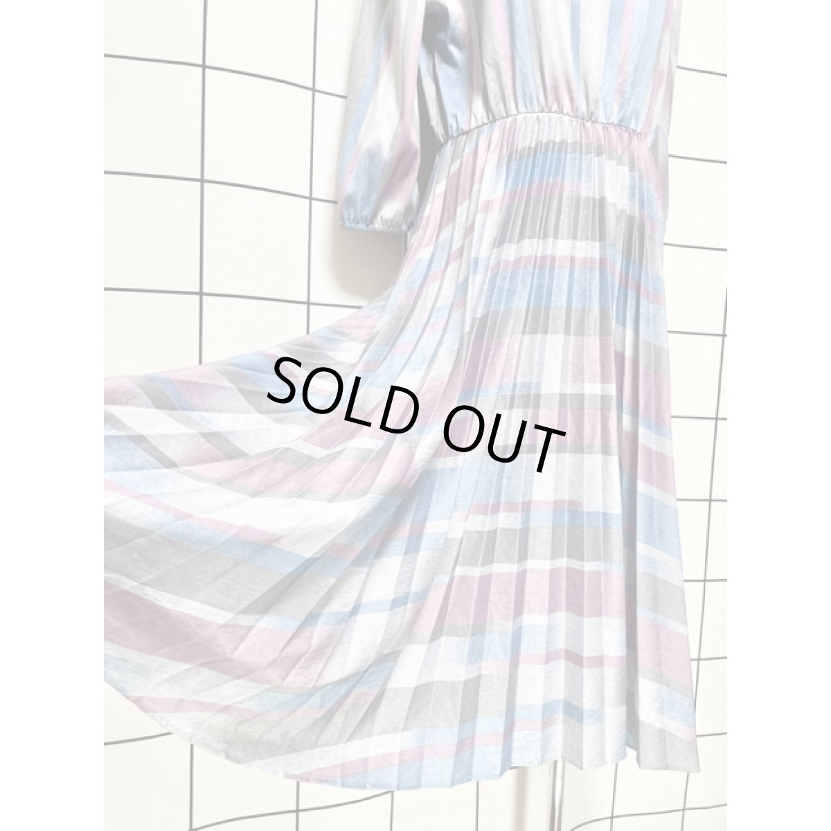 画像10: ストライプ ボーダー プリーツ ウエストゴム レトロ 長袖 USA古着 ヴィンテージドレス【V8255】 (10)