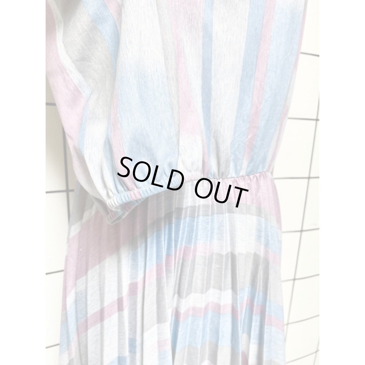 画像8: ストライプ ボーダー プリーツ ウエストゴム レトロ 長袖 USA古着 ヴィンテージドレス【V8255】 (8)