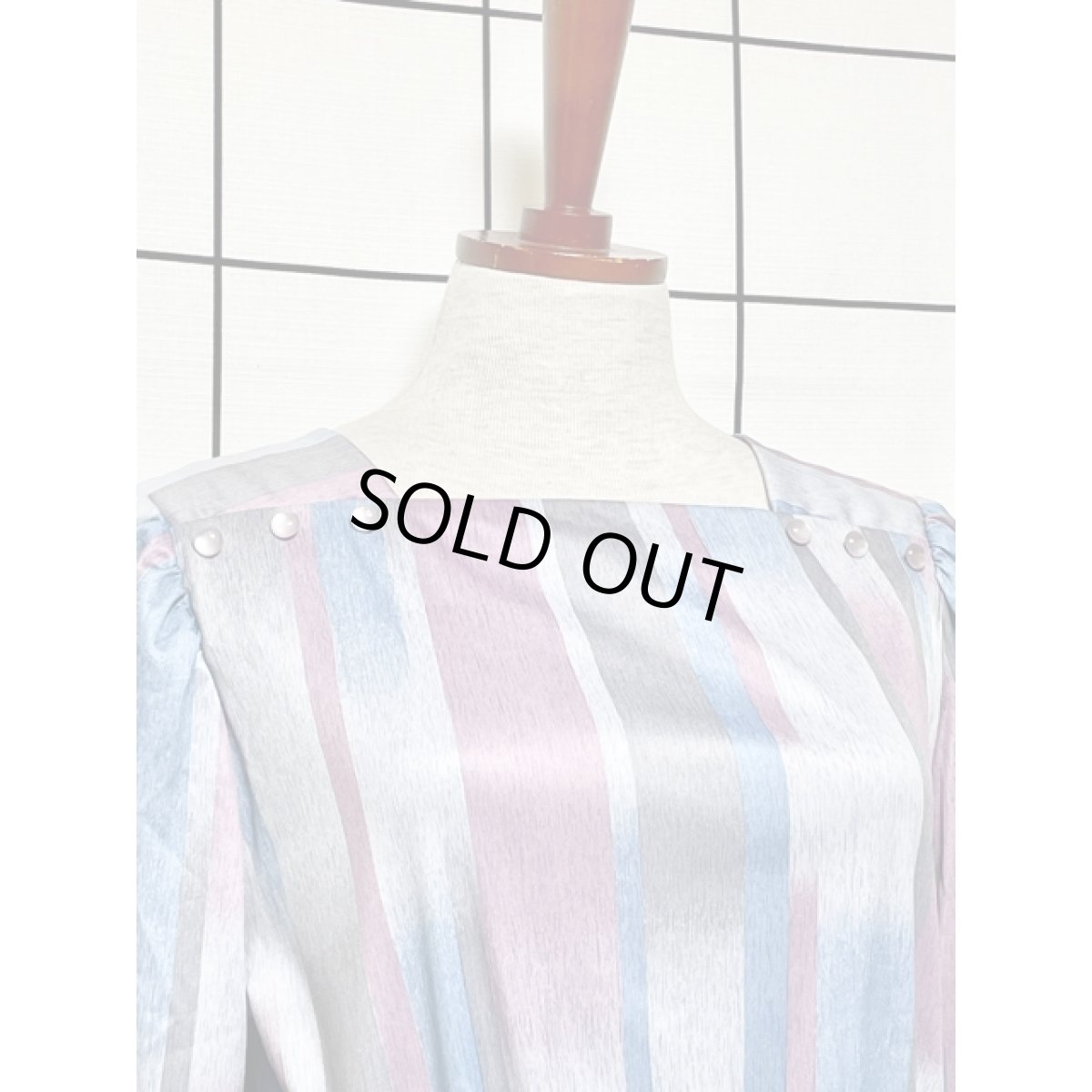 画像3: ストライプ ボーダー プリーツ ウエストゴム レトロ 長袖 USA古着 ヴィンテージドレス【V8255】 (3)