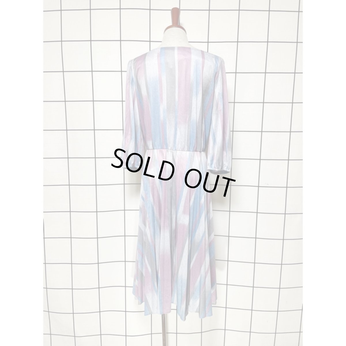 画像5: ストライプ ボーダー プリーツ ウエストゴム レトロ 長袖 USA古着 ヴィンテージドレス【V8255】 (5)