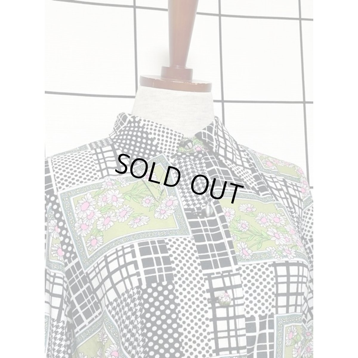 画像3: ストライプ ドット 千鳥格子 花柄 ウエストゴム レディース 長袖 昭和レトロポップ 国産古着 レトロワンピース【8276】 (3)