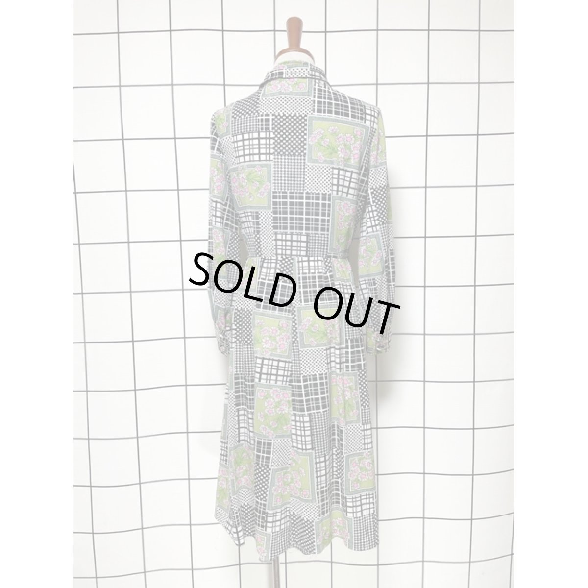 画像5: ストライプ ドット 千鳥格子 花柄 ウエストゴム レディース 長袖 昭和レトロポップ 国産古着 レトロワンピース【8276】 (5)