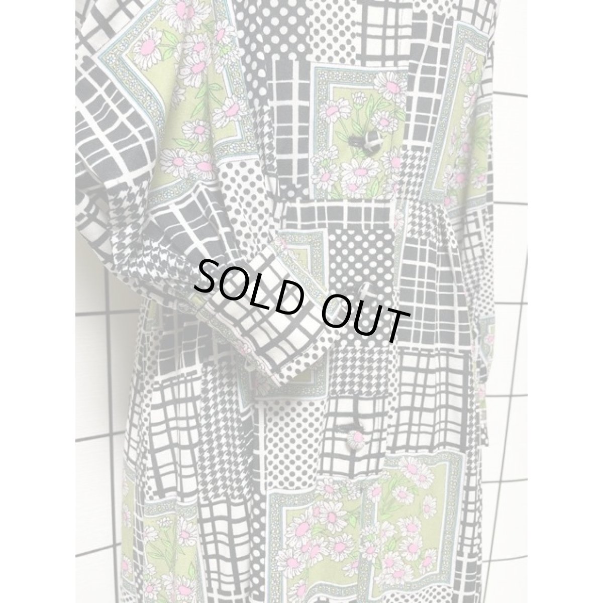 画像8: ストライプ ドット 千鳥格子 花柄 ウエストゴム レディース 長袖 昭和レトロポップ 国産古着 レトロワンピース【8276】 (8)