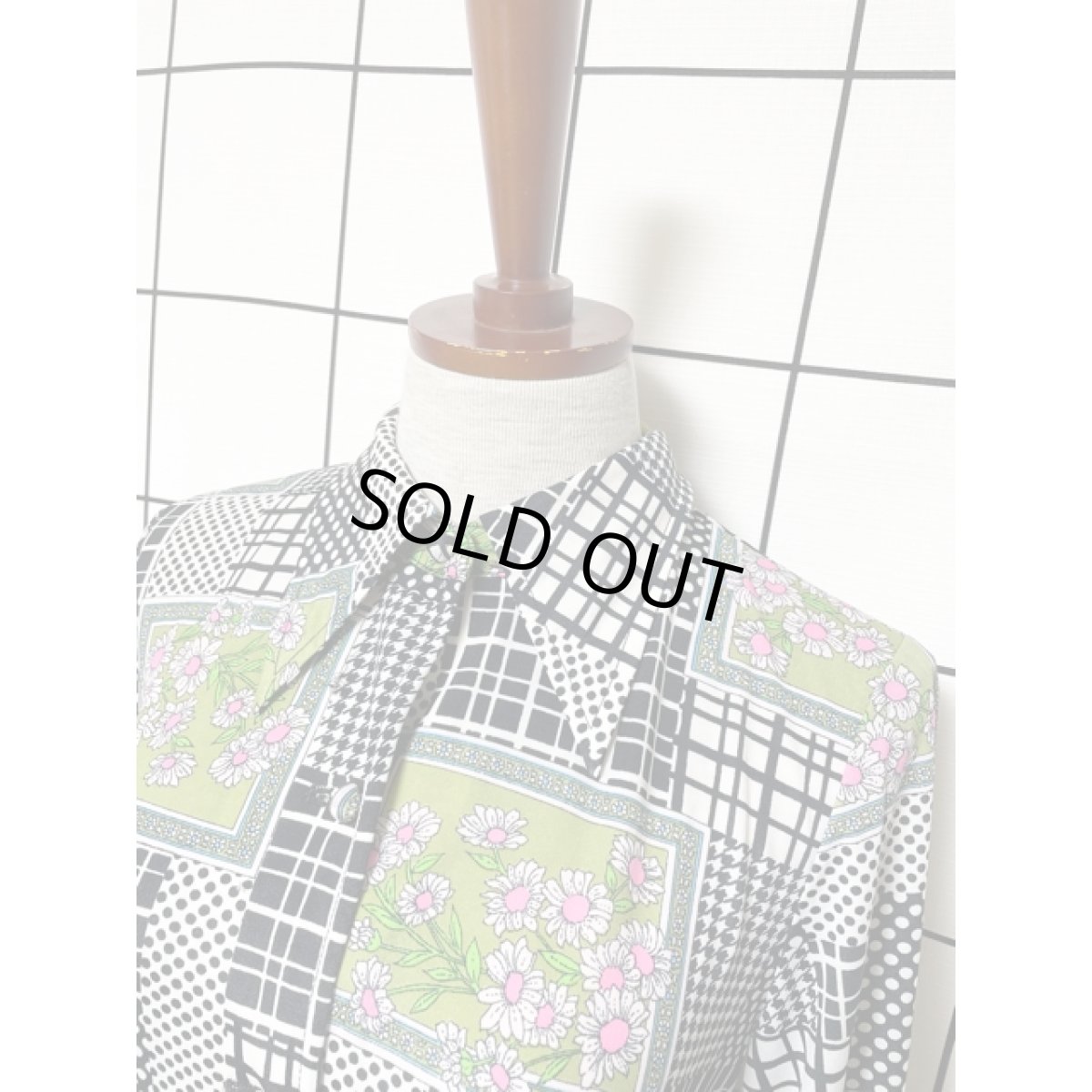 画像7: ストライプ ドット 千鳥格子 花柄 ウエストゴム レディース 長袖 昭和レトロポップ 国産古着 レトロワンピース【8276】 (7)