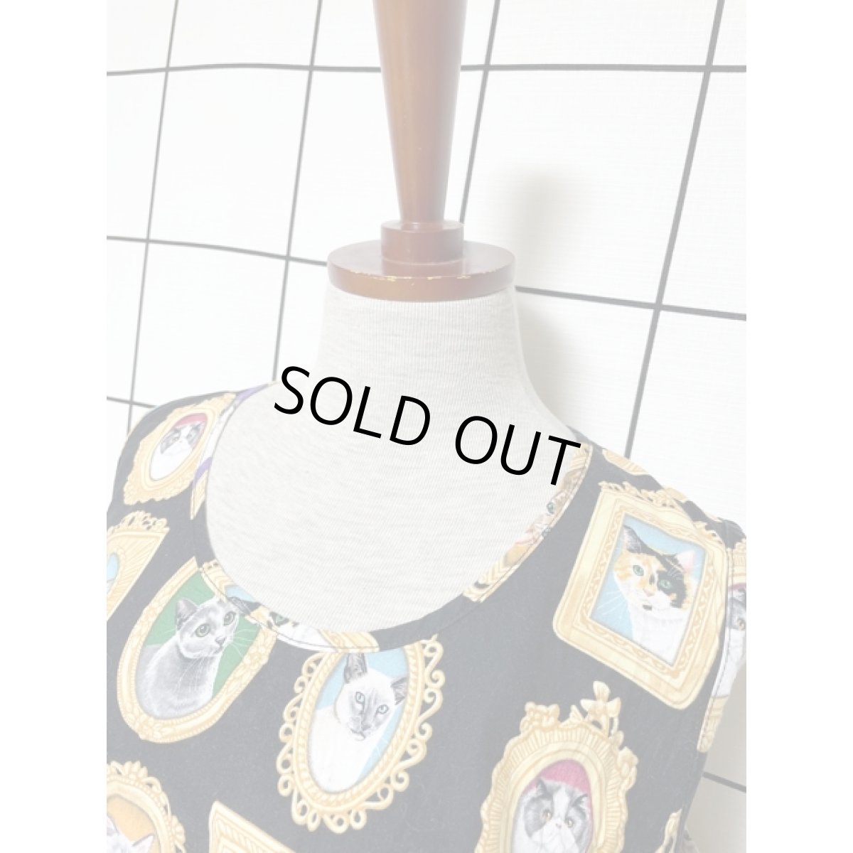 画像7: ネコ柄 ブラック ノースリーブ レトロ USA古着 ヴィンテージワンピース【8277】 (7)