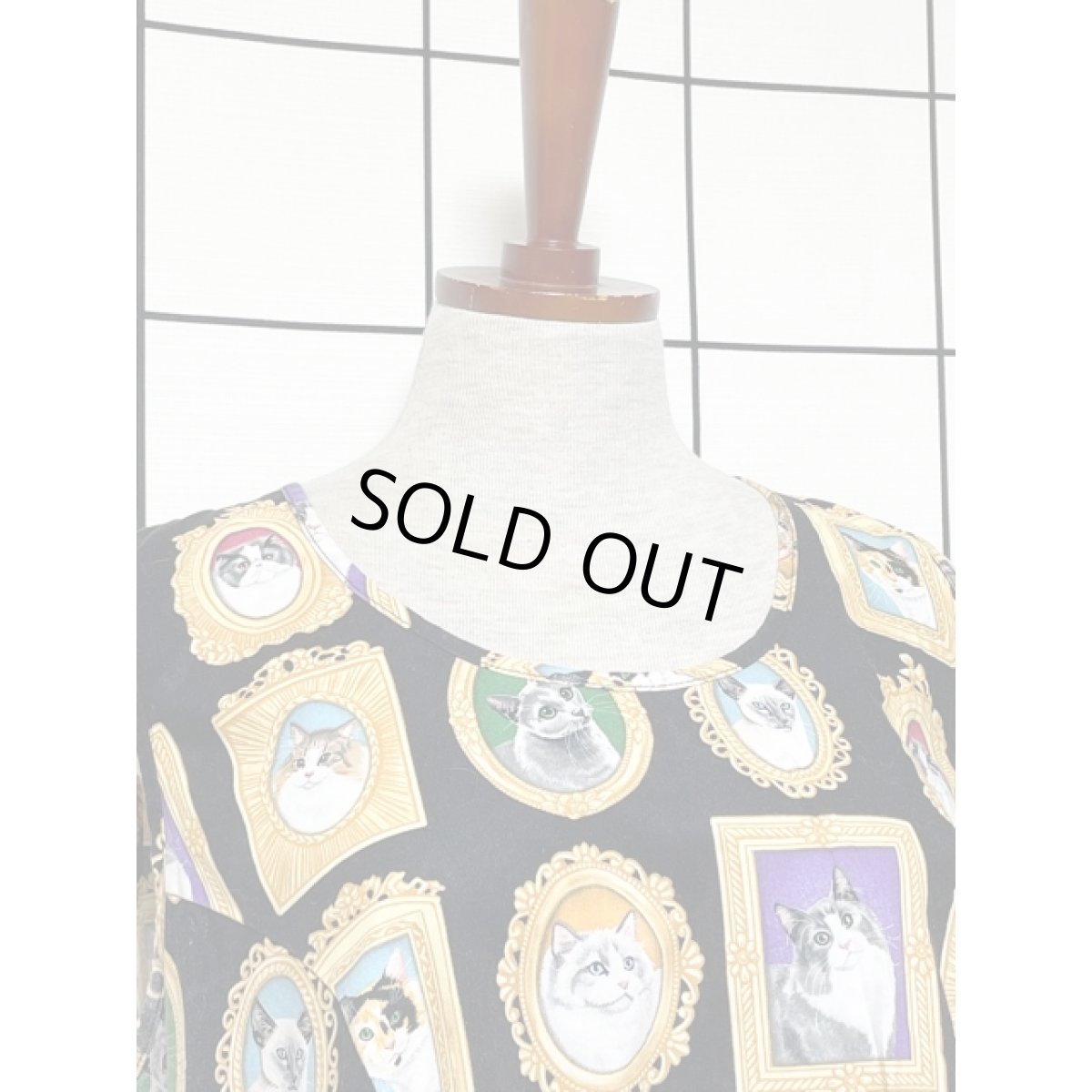 画像3: ネコ柄 ブラック ノースリーブ レトロ USA古着 ヴィンテージワンピース【8277】 (3)