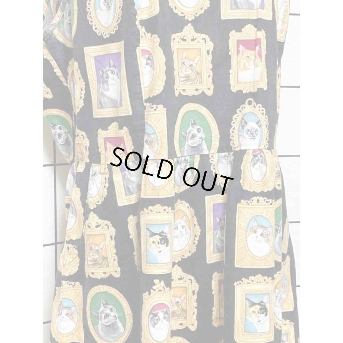 画像8: ネコ柄 ブラック ノースリーブ レトロ USA古着 ヴィンテージワンピース【8277】 (8)