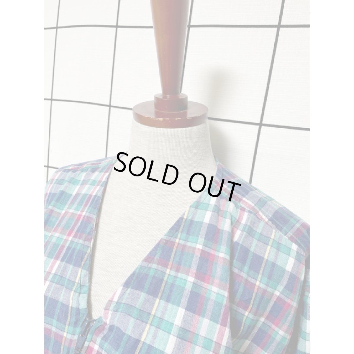 画像7: チェック柄 フロントジップアップ ノーカラー レトロ USA古着 ヴィンテージブルゾンジャケット (7)