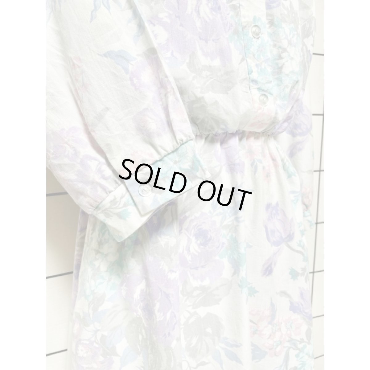 画像8: パステルカラー 花柄 ウエストゴム レトロ 長袖 USA古着 ヴィンテージワンピース【8298】 (8)