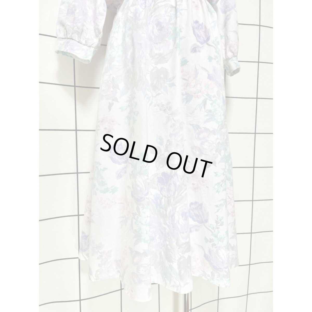 画像9: パステルカラー 花柄 ウエストゴム レトロ 長袖 USA古着 ヴィンテージワンピース【8298】 (9)