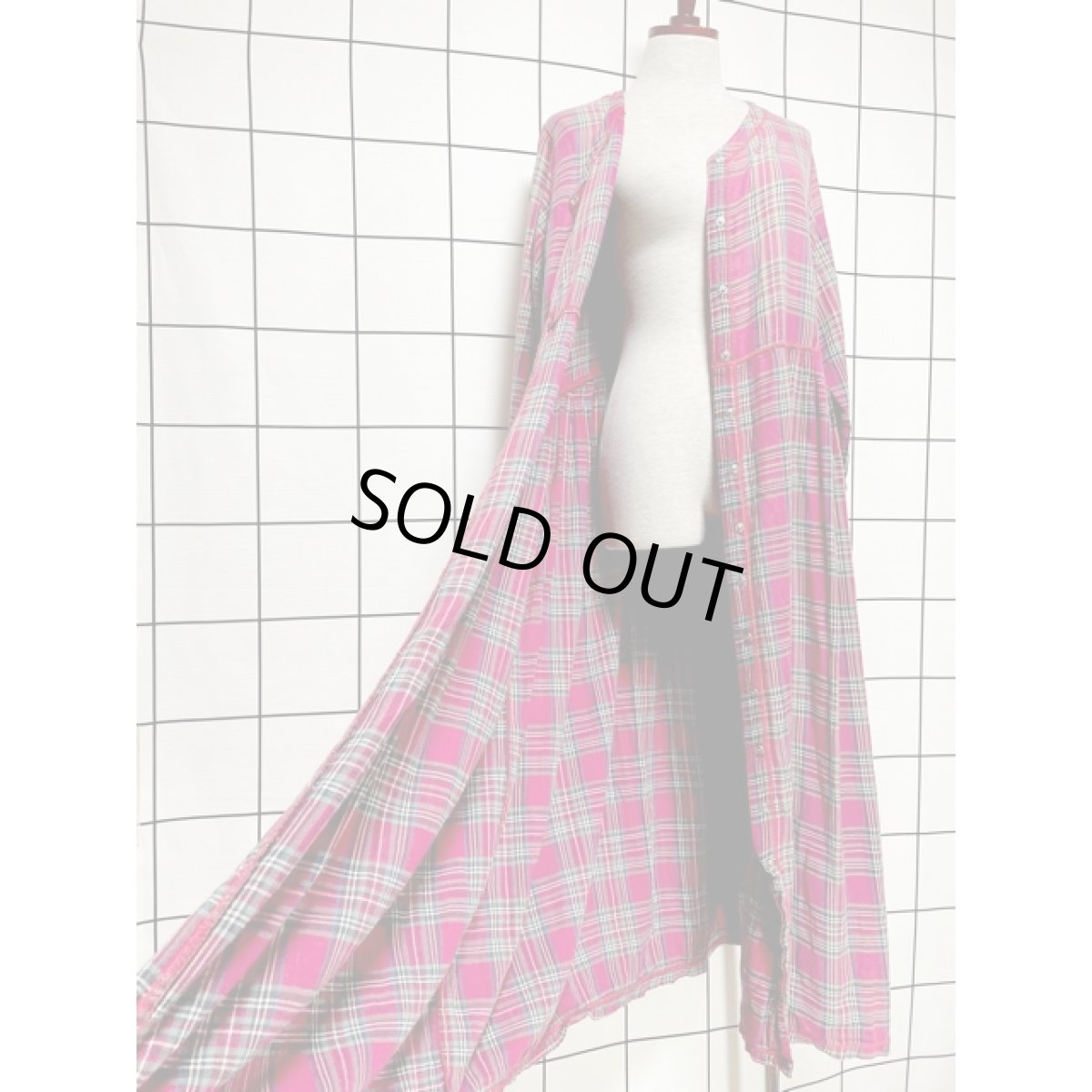 画像14: アメリカ古着 ワンピース ヴィンテージ マドラスチェック 前開き ホック式 レトロ (14)