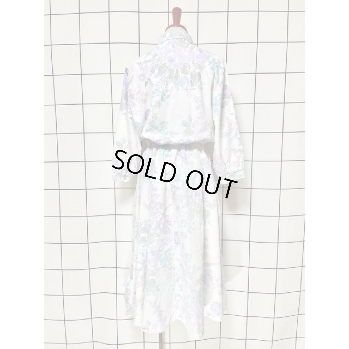 画像5: パステルカラー 花柄 ウエストゴム レトロ 長袖 USA古着 ヴィンテージワンピース【8298】 (5)