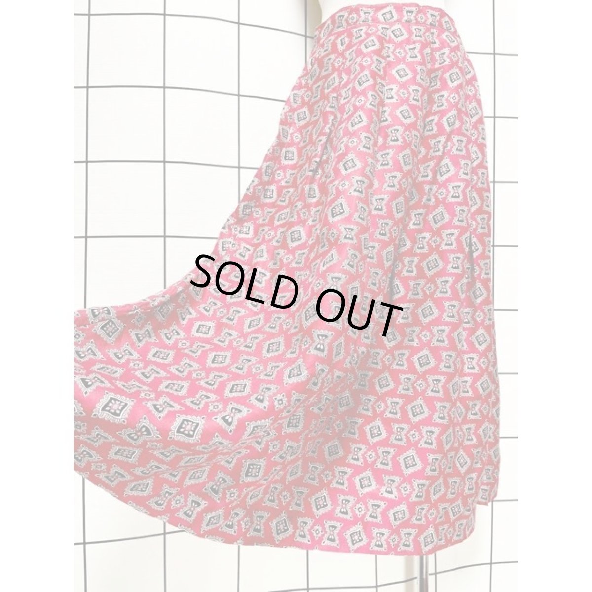 画像4: レトロスカート リボン柄 スカーフ柄 古着 (4)