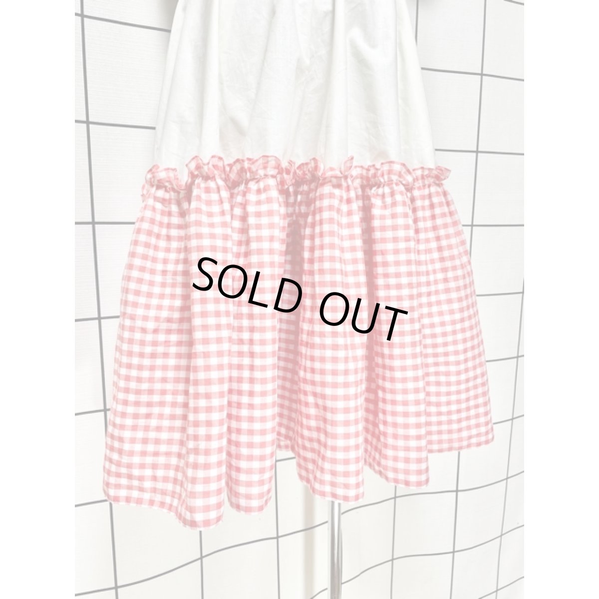 画像10: ギンガムチェック ティアード 切り替えし パフスリーブ レトロ USA古着 ヴィンテージワンピース (10)