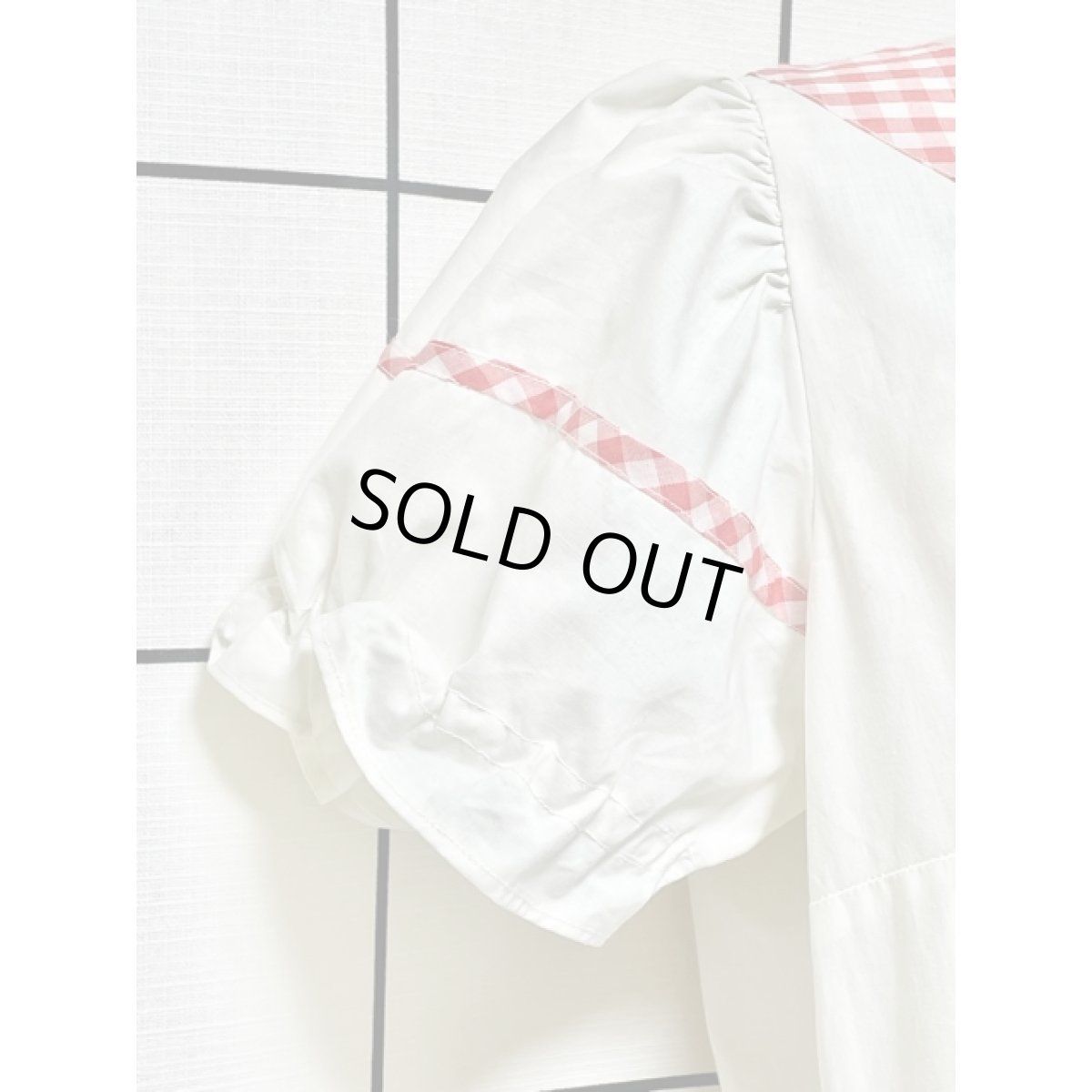 画像4: ギンガムチェック ティアード 切り替えし パフスリーブ レトロ USA古着 ヴィンテージワンピース (4)