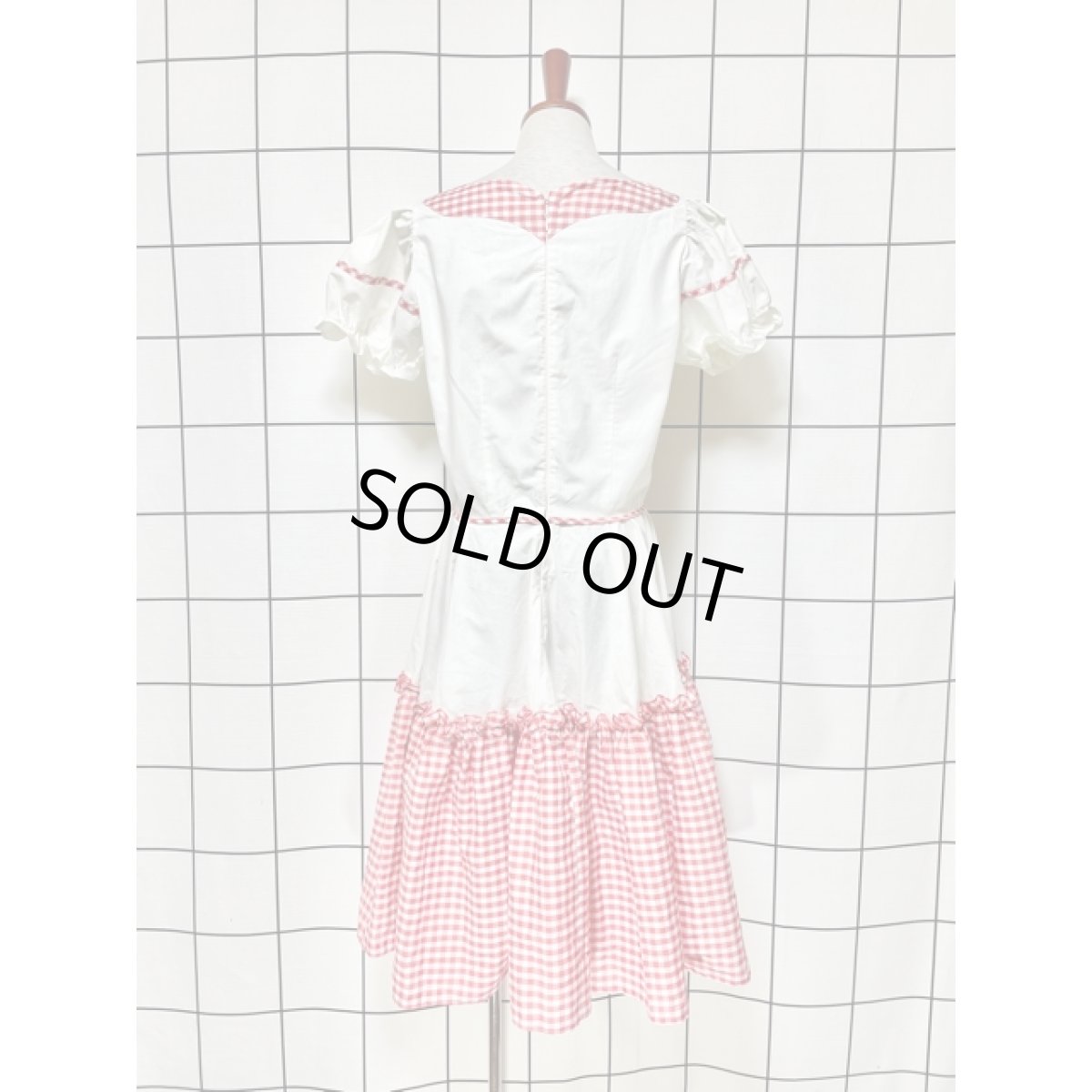 画像5: ギンガムチェック ティアード 切り替えし パフスリーブ レトロ USA古着 ヴィンテージワンピース (5)