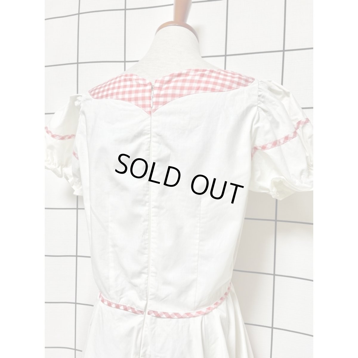 画像6: ギンガムチェック ティアード 切り替えし パフスリーブ レトロ USA古着 ヴィンテージワンピース (6)