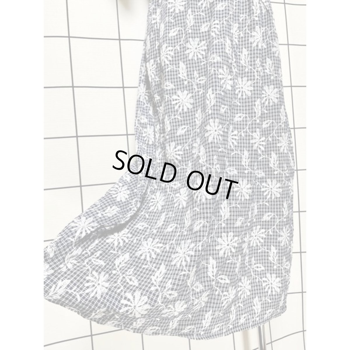 画像11: 花刺繍 チェック レース ニット メキシコ製 ネイビー ホワイト 切り替えし バックウエストリボン レトロ USA古着 ヴィンテージワンピース【V8349】 (11)