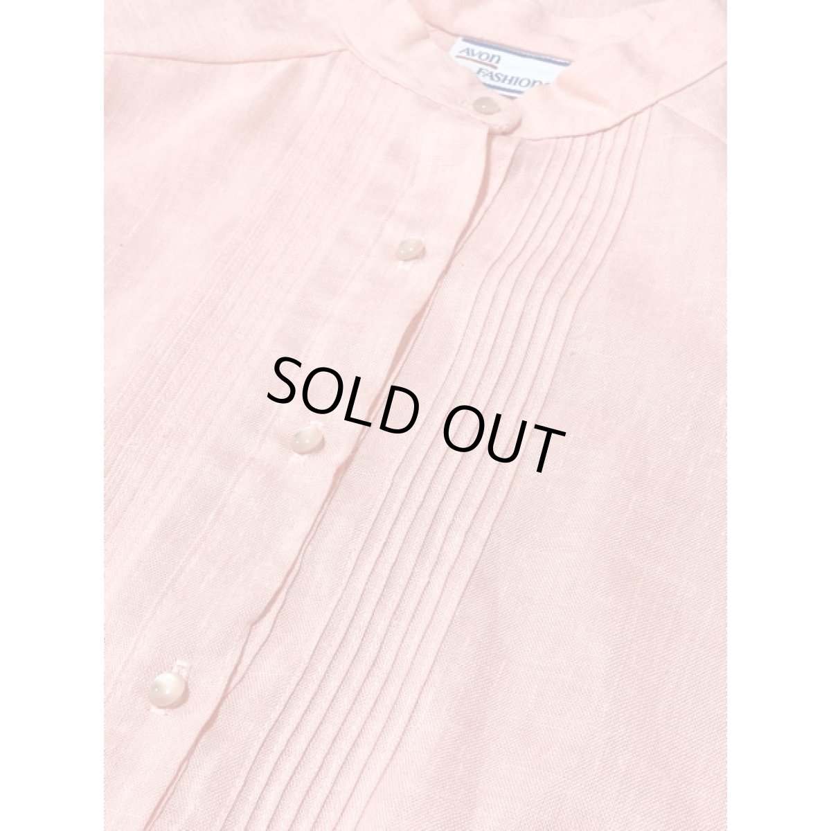 画像11: 無地 サーモンピンク スタンドカラー ウエストゴム フロントタック ノースリーブ レトロ USA古着 ヴィンテージワンピース【V8347】 (11)