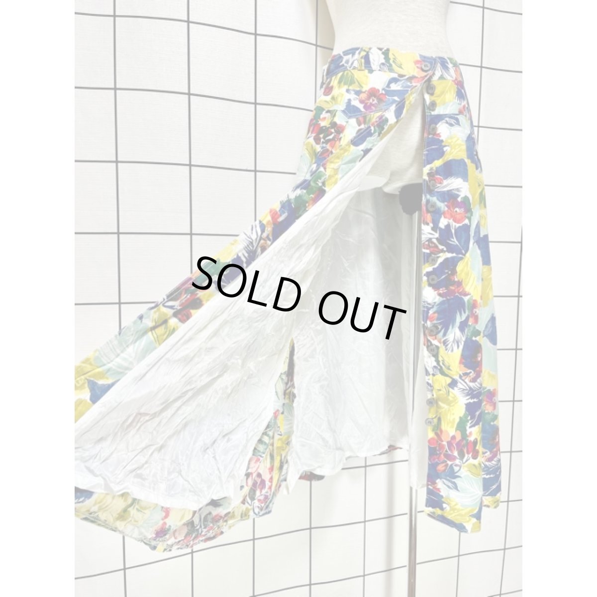 画像8: アート調 ボタニカル柄 前開き ウエストゴム レトロ ヨーロッパ古着 ヴィンテージ スカート (8)