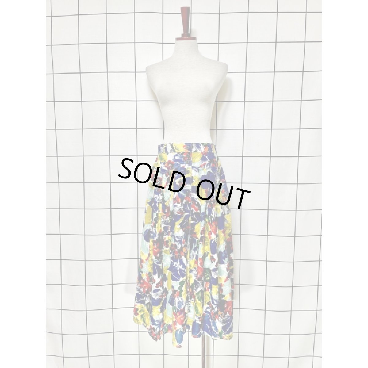 画像3: アート調 ボタニカル柄 前開き ウエストゴム レトロ ヨーロッパ古着 ヴィンテージ スカート (3)