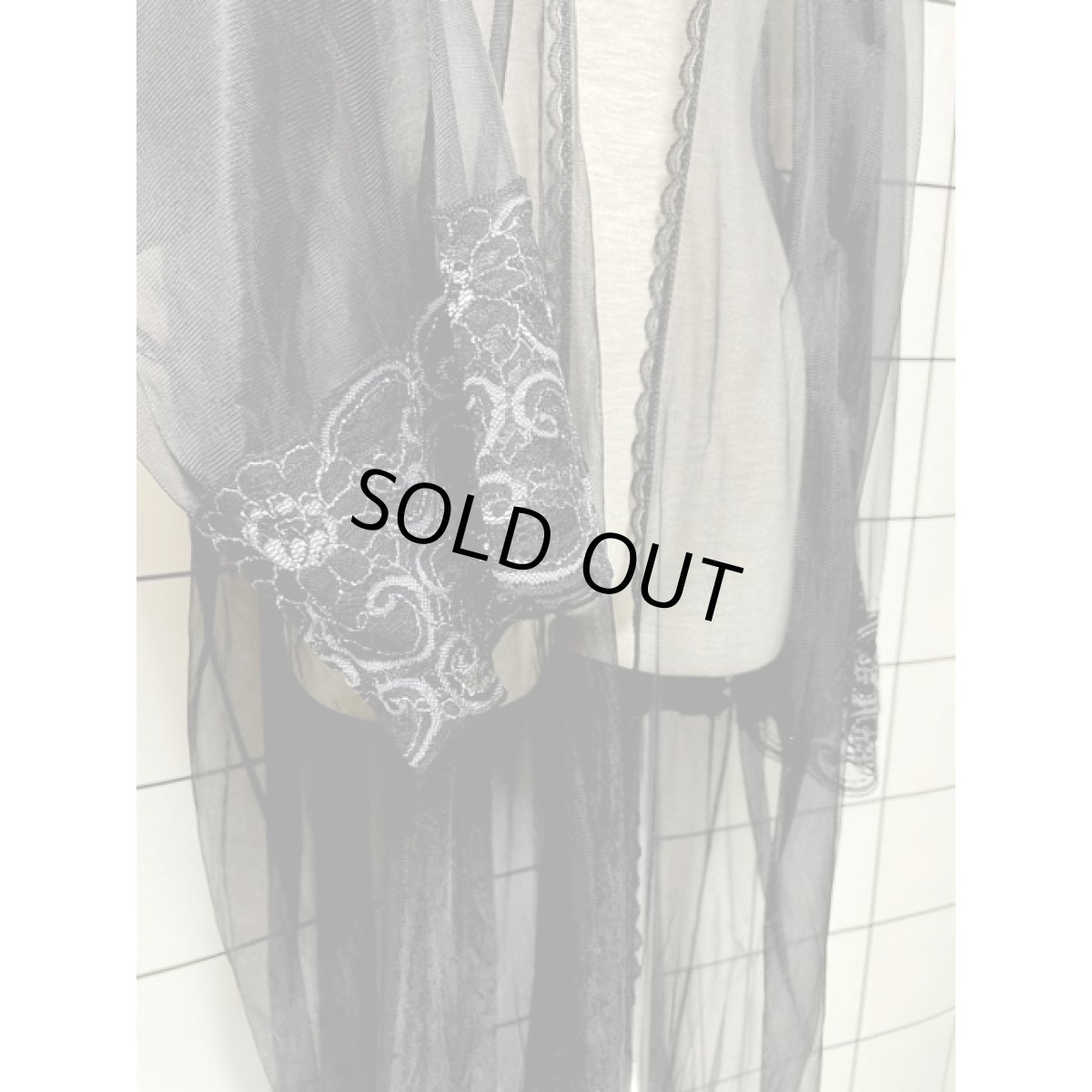 画像8: 羽織り 前開き レース ブラック 黒 長袖 レトロ ヨーロッパ古着 ヴィンテージ レースロングカーディガン (8)