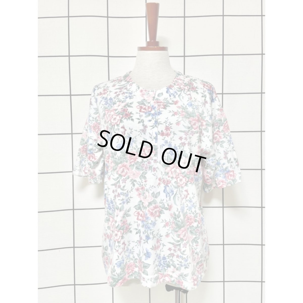 画像1: アンティークフラワー柄 ホワイト USA古着 半袖 シャツ ブラウス ヴィンテージトップス (1)