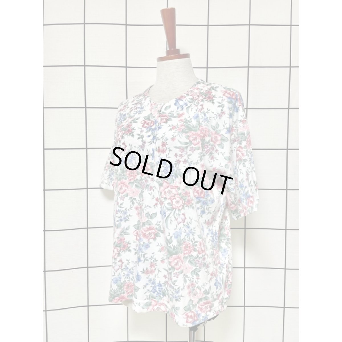 画像2: アンティークフラワー柄 ホワイト USA古着 半袖 シャツ ブラウス ヴィンテージトップス (2)