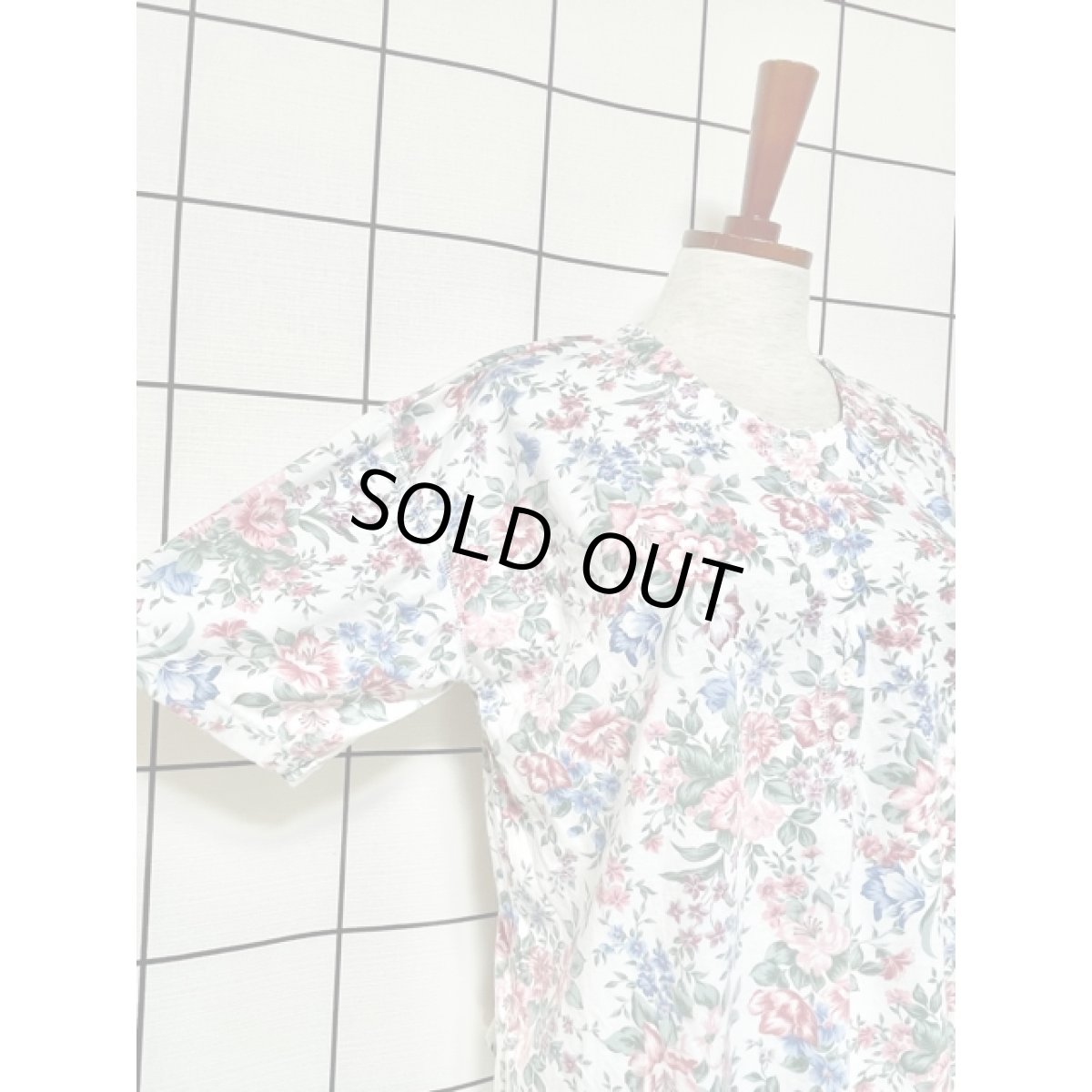 画像4: アンティークフラワー柄 ホワイト USA古着 半袖 シャツ ブラウス ヴィンテージトップス (4)