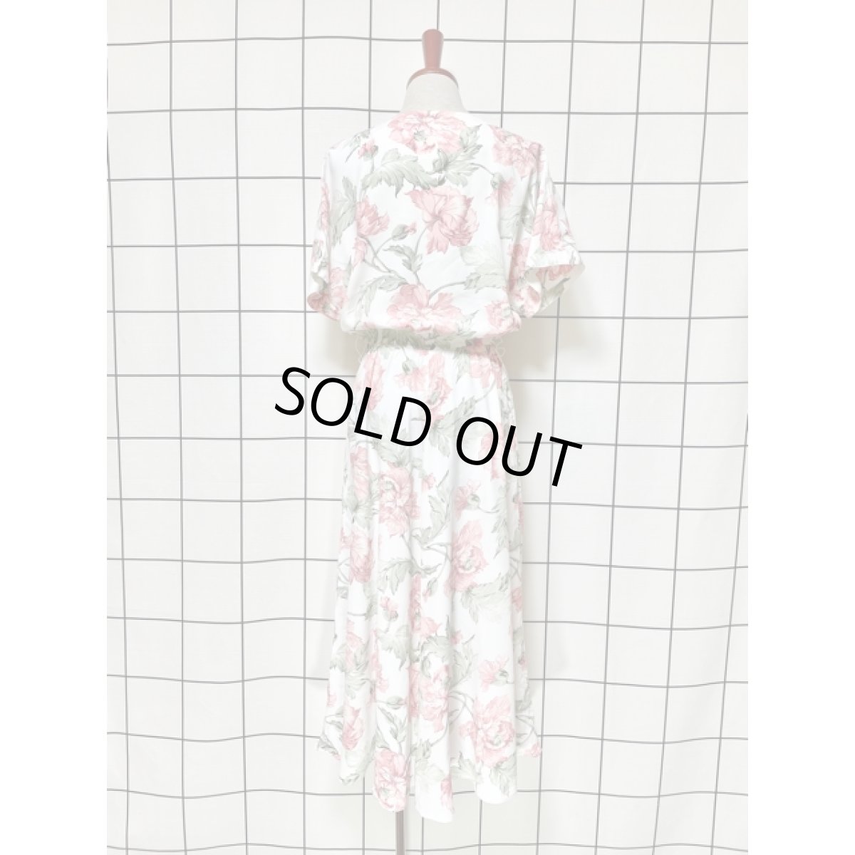 画像5: アンティークフラワー柄 ホワイト ウエストゴム クラシカル 半袖 レトロ USA古着 ヴィンテージワンピース【V8387】 (5)