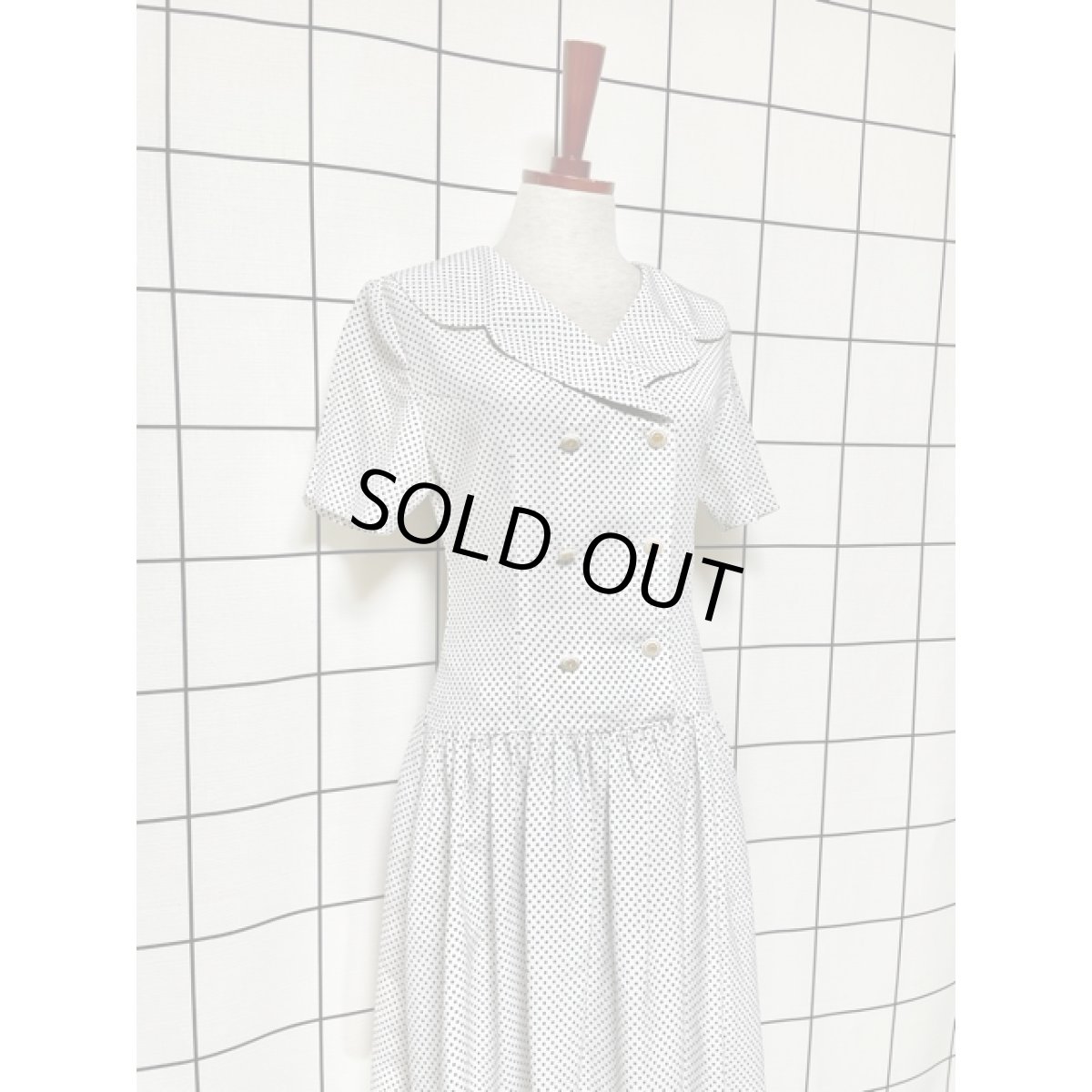 画像7: ドット ホワイト ブラック ビッグカラー 半袖 レトロ USA古着 ヴィンテージワンピース (7)