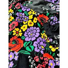 画像12: フランス古着 サイケ レトロポップ 70's 花柄 360度魅力的 コレクション級 衣装にもおすすめ ブラック 黒 半袖 レトロ ヨーロッパ古着 ヴィンテージロングドレス (12)