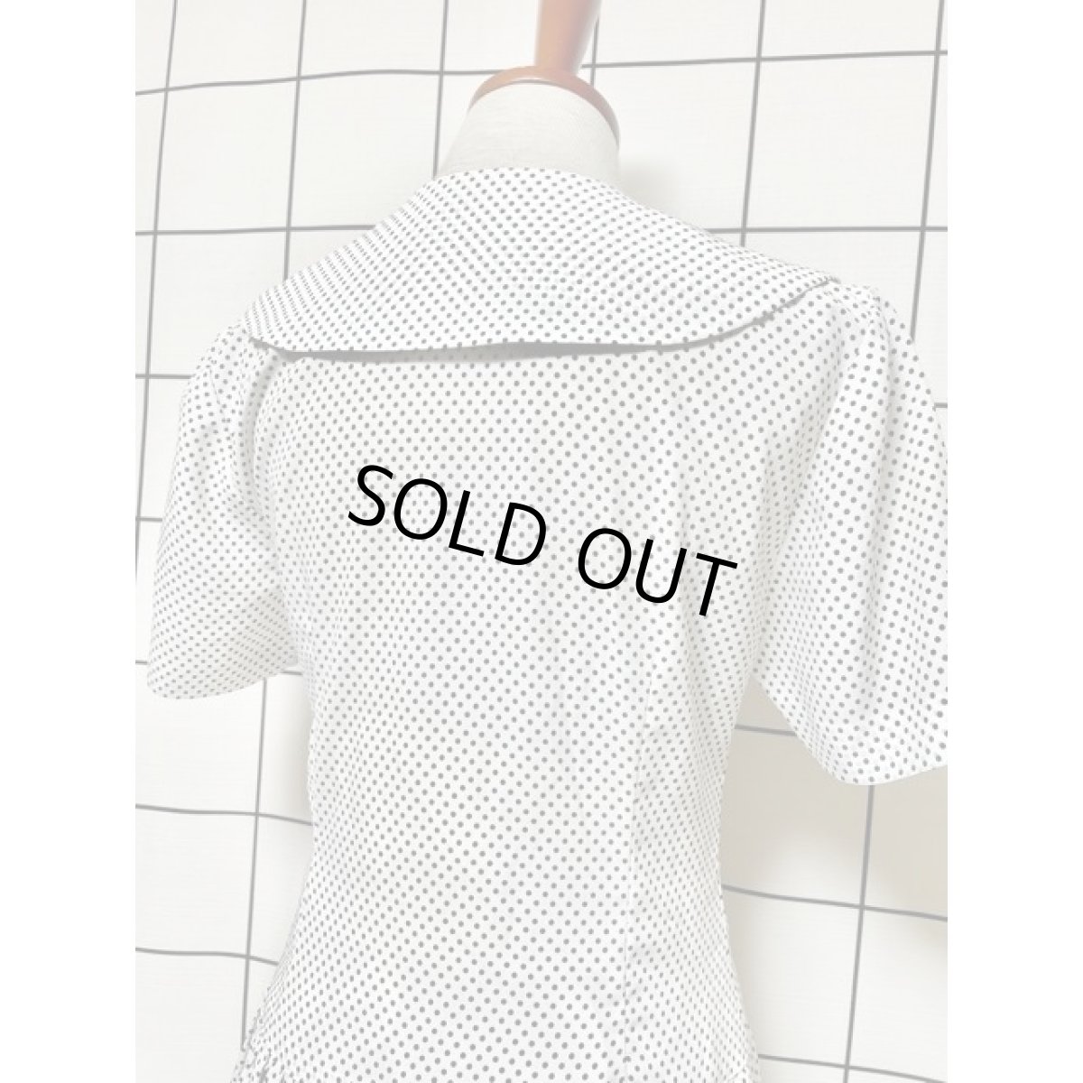 画像6: ドット ホワイト ブラック ビッグカラー 半袖 レトロ USA古着 ヴィンテージワンピース (6)