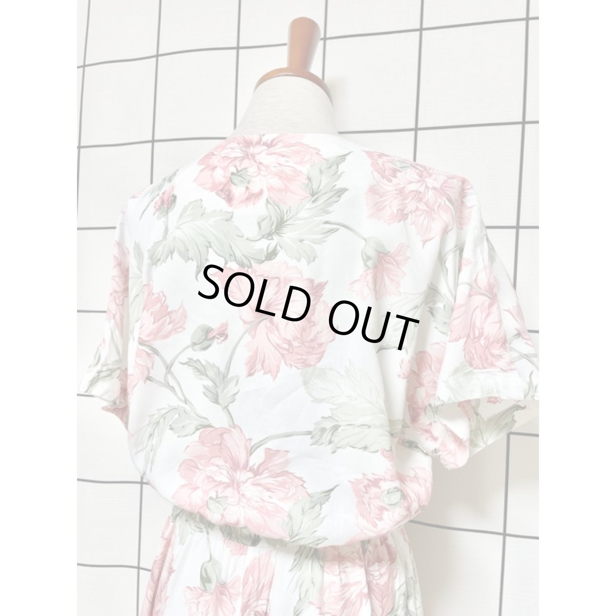 画像6: アンティークフラワー柄 ホワイト ウエストゴム クラシカル 半袖 レトロ USA古着 ヴィンテージワンピース【V8387】 (6)