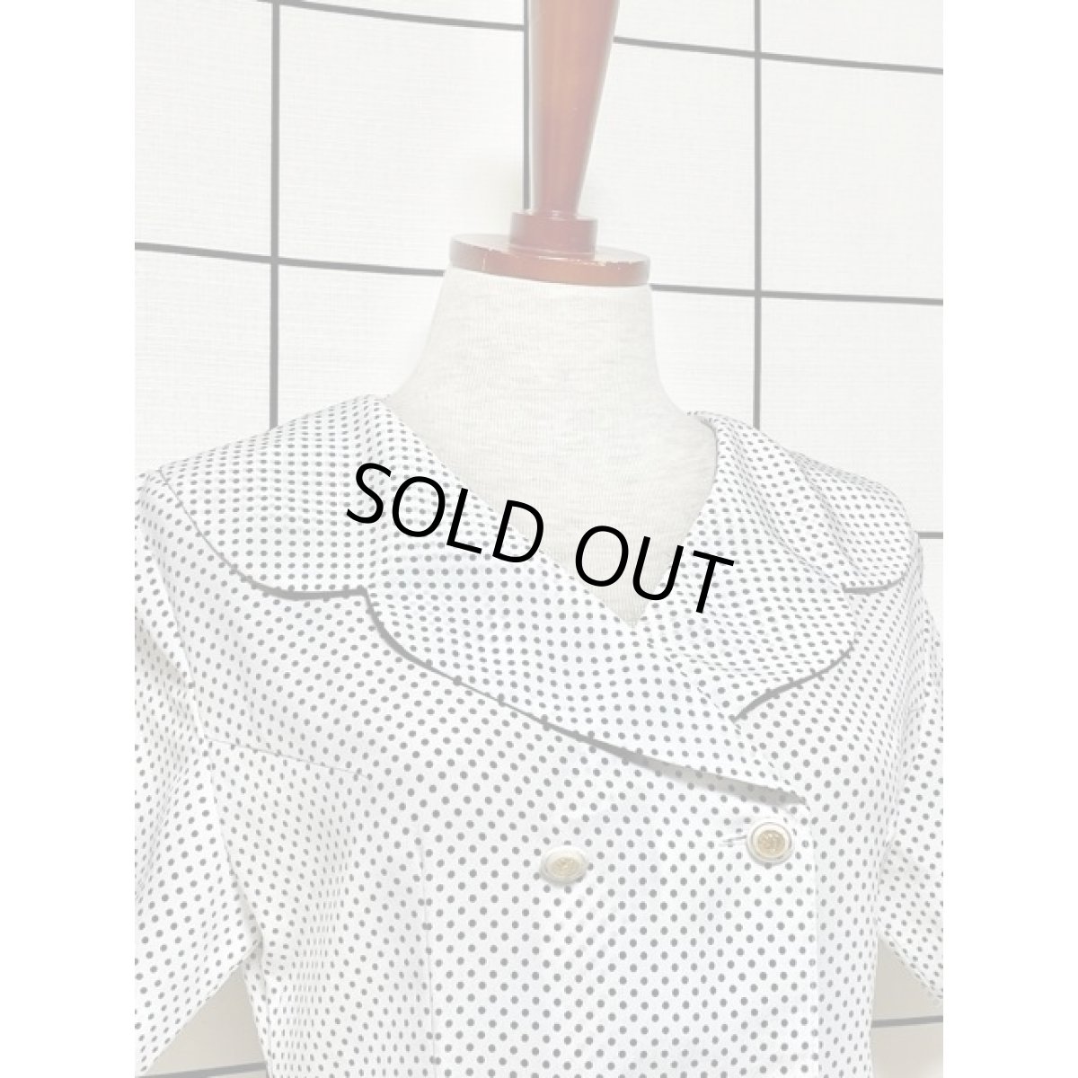 画像3: ドット ホワイト ブラック ビッグカラー 半袖 レトロ USA古着 ヴィンテージワンピース (3)