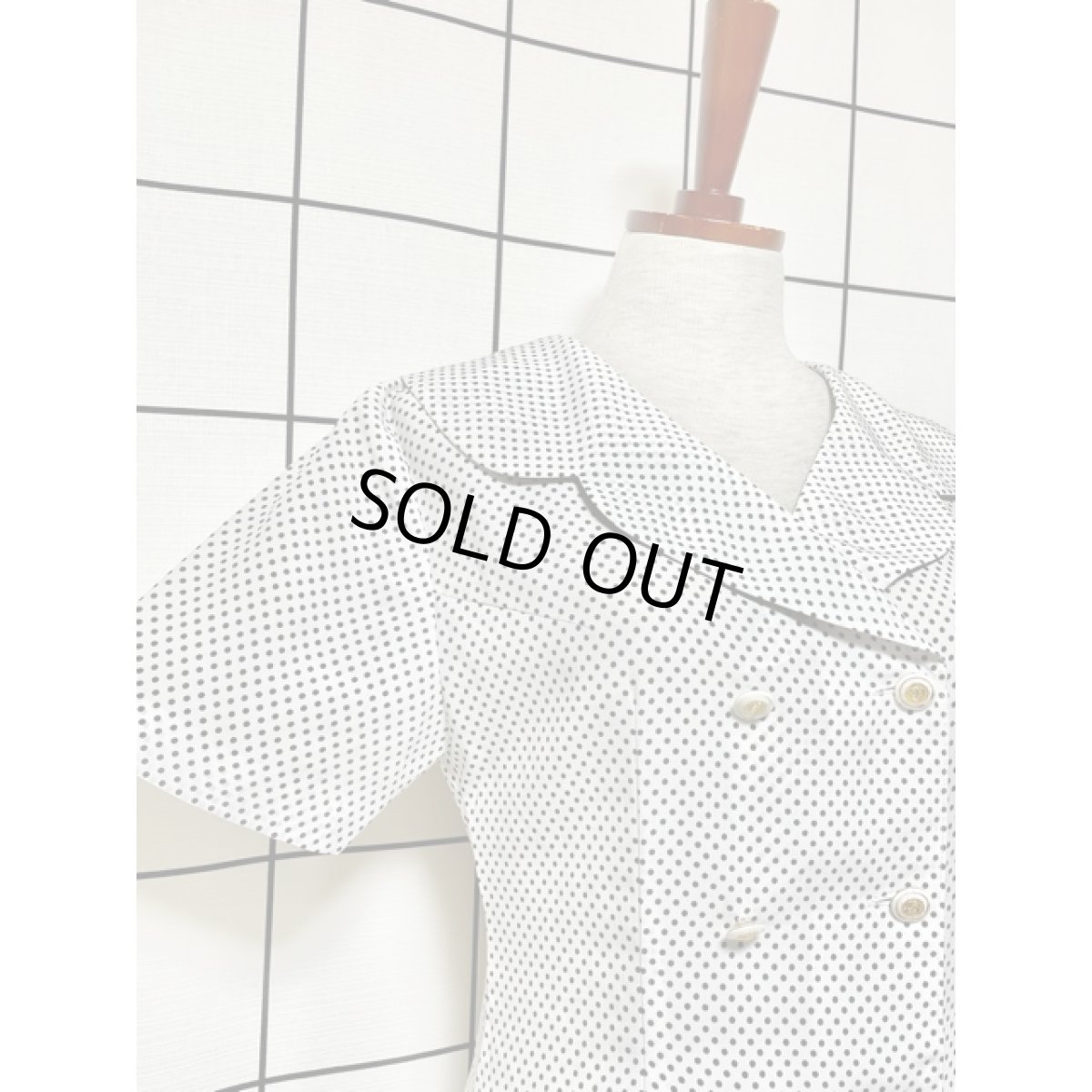 画像4: ドット ホワイト ブラック ビッグカラー 半袖 レトロ USA古着 ヴィンテージワンピース (4)