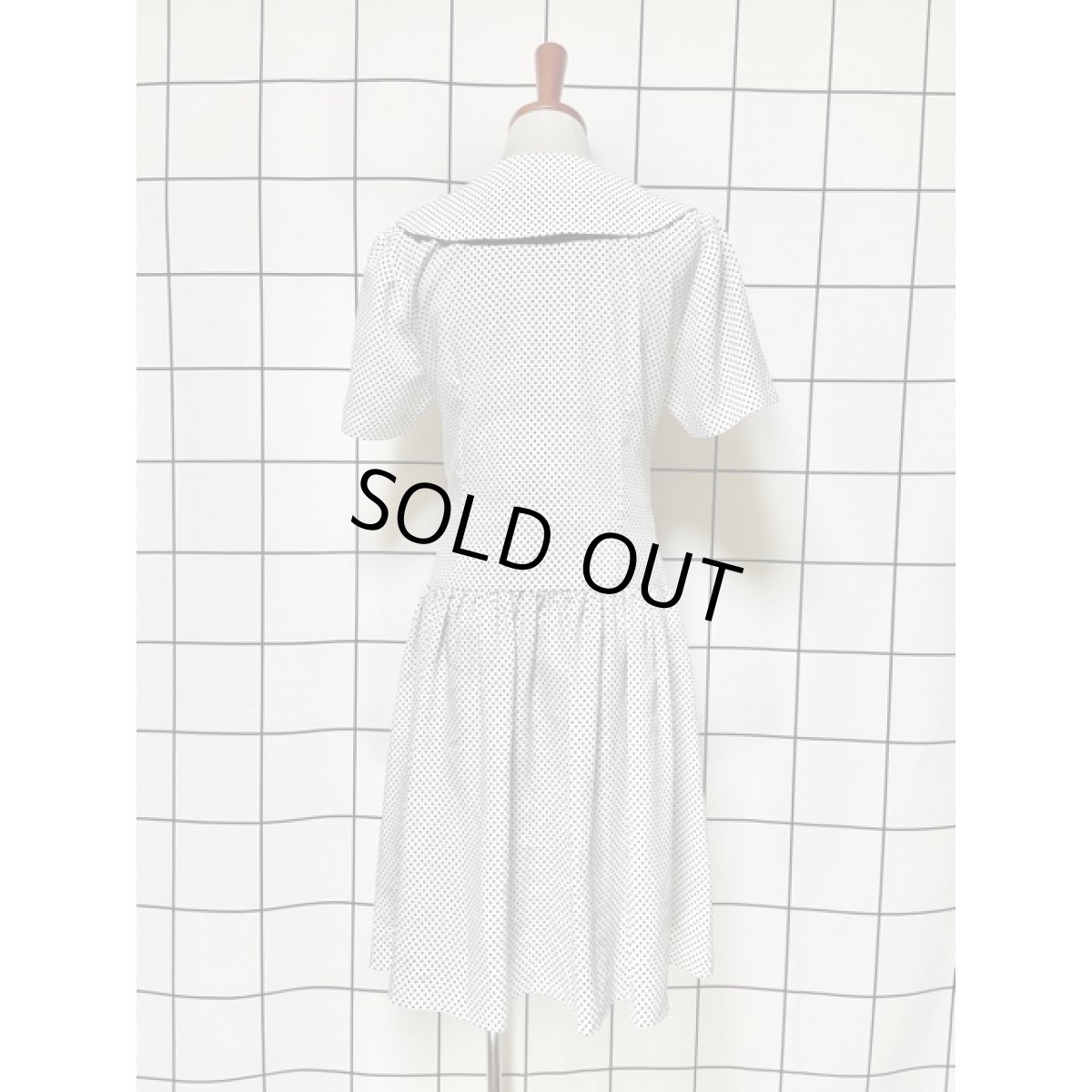 画像5: ドット ホワイト ブラック ビッグカラー 半袖 レトロ USA古着 ヴィンテージワンピース (5)