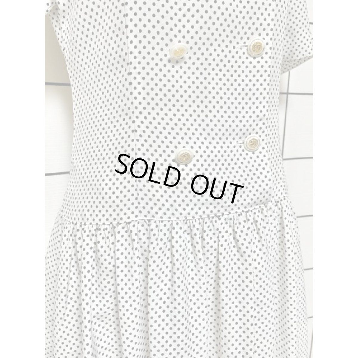 画像9: ドット ホワイト ブラック ビッグカラー 半袖 レトロ USA古着 ヴィンテージワンピース (9)