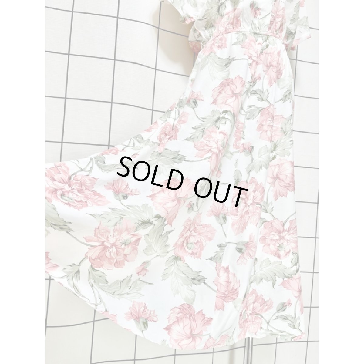 画像11: アンティークフラワー柄 ホワイト ウエストゴム クラシカル 半袖 レトロ USA古着 ヴィンテージワンピース【V8387】 (11)