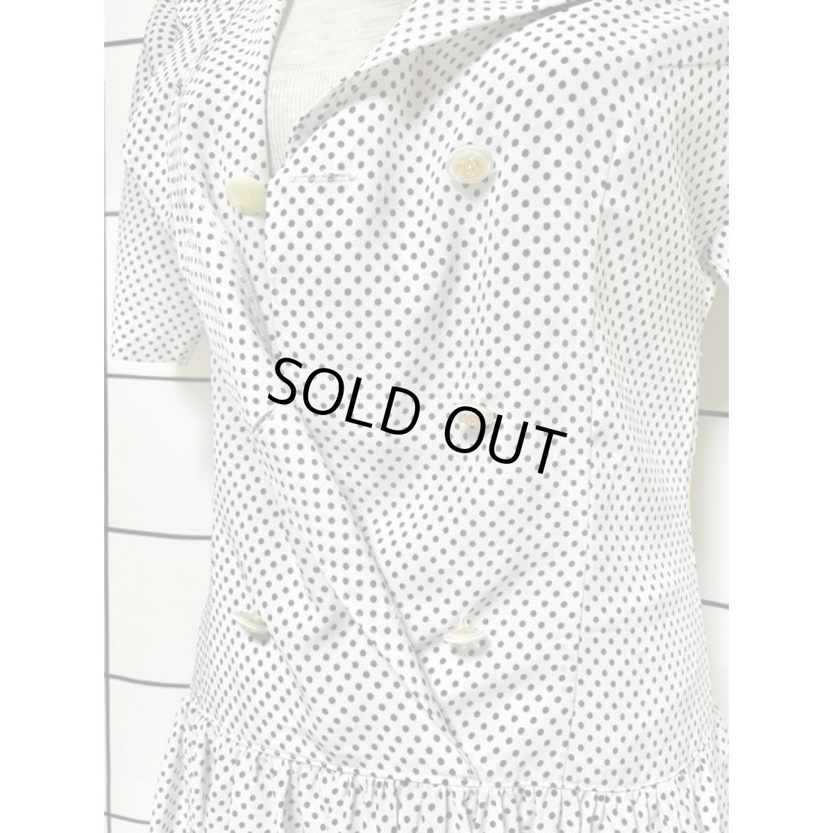 画像11: ドット ホワイト ブラック ビッグカラー 半袖 レトロ USA古着 ヴィンテージワンピース (11)