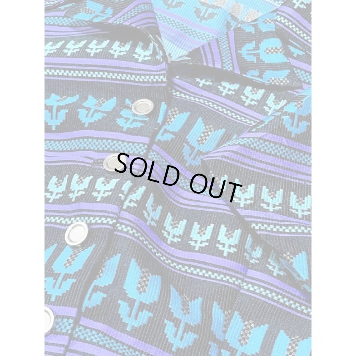 画像11: 70'sVintage レトロサイケ ラメ入り 花織り ブルーグラデーション ブラック パープル 半袖 ヨーロッパ古着 ヴィンテージワンピース (11)