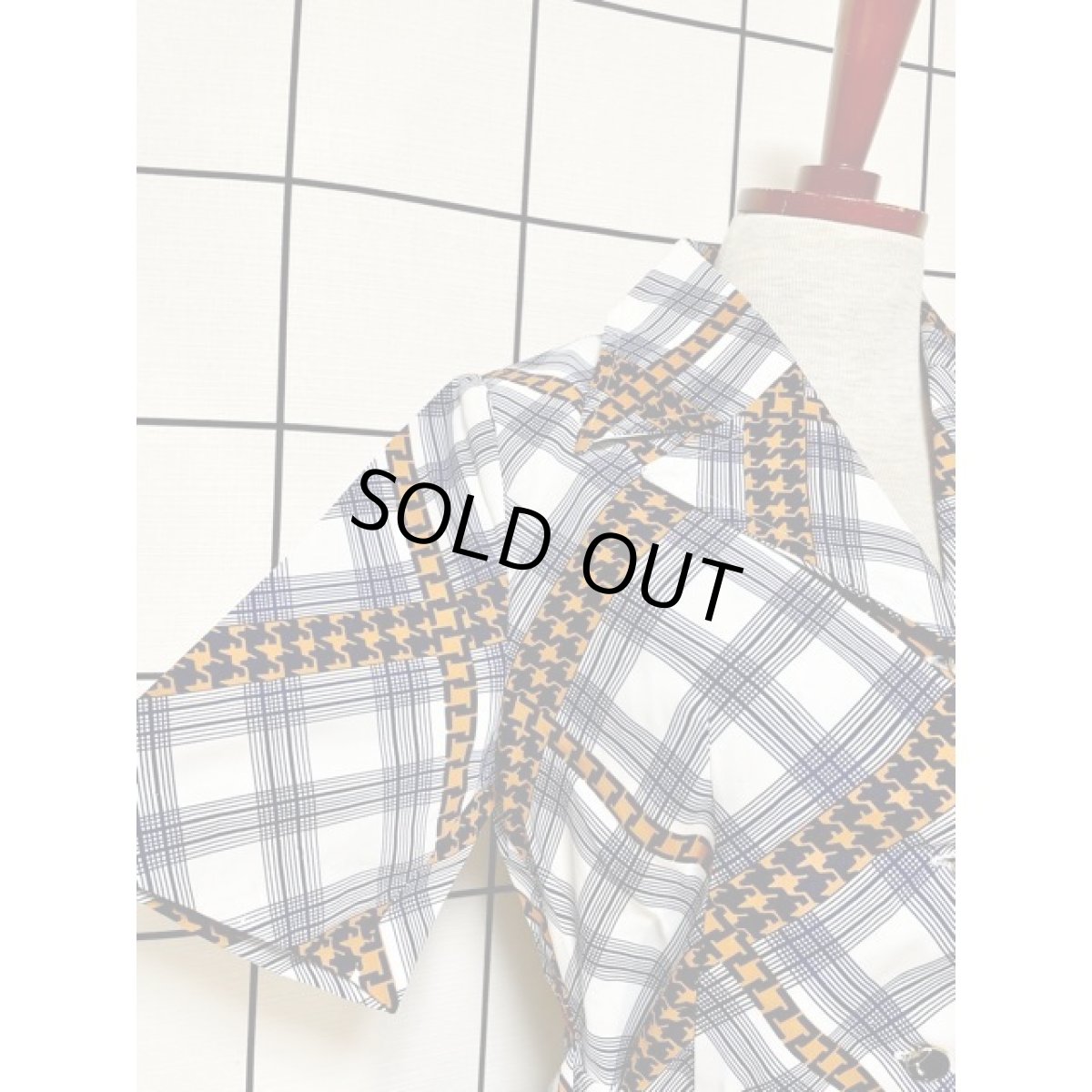 画像4: レトロワンピース チェック柄 70's バックル付ベルトセット 半袖 古着 (4)