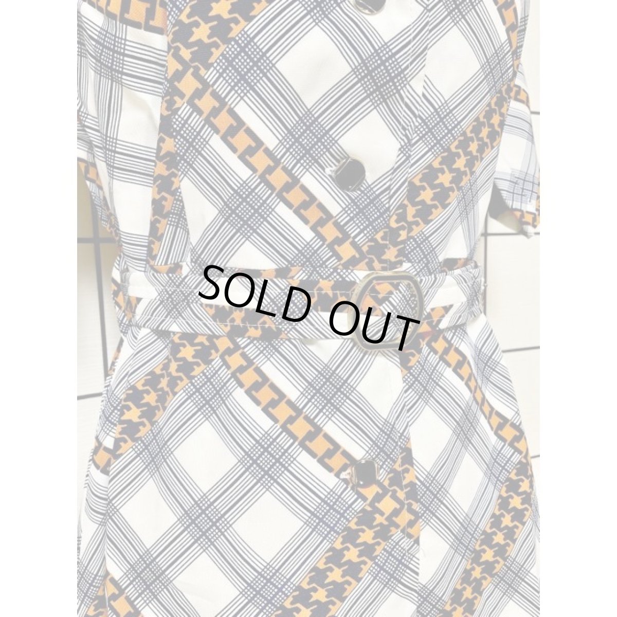 画像8: レトロワンピース チェック柄 70's バックル付ベルトセット 半袖 古着 (8)